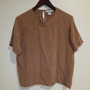 VTG Anna and Frank Womens Silk Blouse Brown Sz XL Luxury